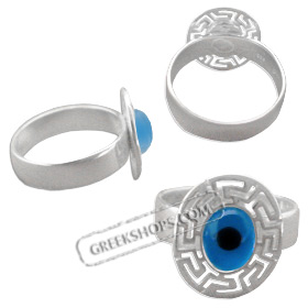 Greek Sterling Silver Mati Collection - Ring w/ Oval & Greek Key