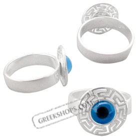 Greek Sterling Silver Mati Collection - Ring w/ Circle & Greek Key