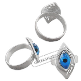 Greek Sterling Silver Mati Collection - Ring w/ Evil Eye & Greek Key