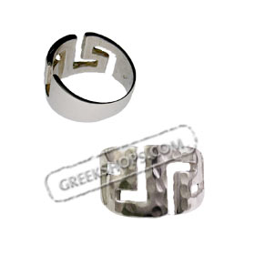 Sterling Silver Ring - Greek Key Motif w/ Hammered Detail