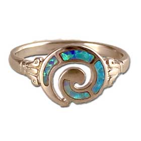 The Neptune Collection - Sterling Silver Ring - Swirl Motif and Opal (12mm)