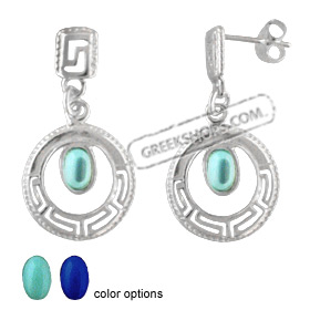 Sterling Silver Earrings - Greek Key Circle with Stone (17mm)