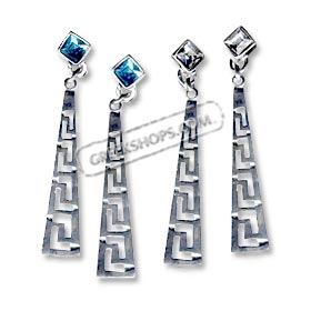 Sterling Silver Dangle Earrings - Triangular Greek Key (45mm)