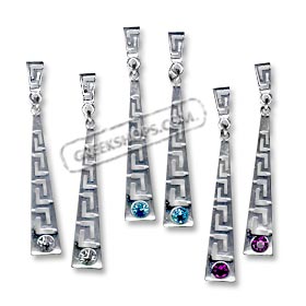 Sterling Silver Dangle Earrings - Triangular Greek Key (50mm)