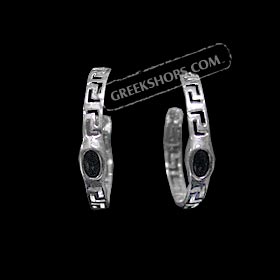 Sterling Silver Hoop Earrings - Greek Key (20mm)