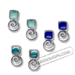 Sterling Silver Earrings - Swirl Motif Post with Square Stone (12mm)