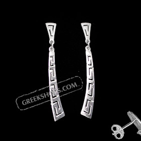 The Clio Collection - Sterling Silver Earrings Greek Key Curve (47mm)