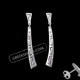The Clio Collection - Sterling Silver Earrings Greek Key Curve (47mm)