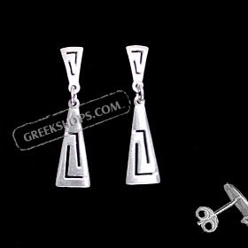 The Clio Collection - Sterling Silver Earrings Greek Key Triangle (30mm)