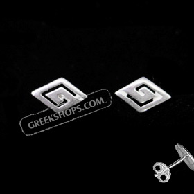 The Clio Collection - Sterling Silver Post Earrings Greek Key Diamond (9mm)