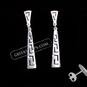The Clio Collection - Sterling Silver Earrings Triple Greek Key Triangle (38mm)