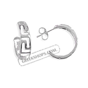 Sterling Silver Hoop Earrings - Greek Key (18mm)