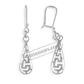 Sterling Silver Earrings - Greek Key Teardrop (45mm)