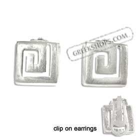 Sterling Silver Earrings - Greek Key Clip On (15mm)