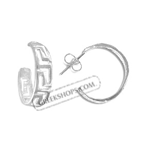 Sterling Silver Hoop Earrings - Greek Key (20mm)