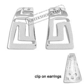 Sterling Silver Earrings - Double Greek Key Curve Clip On (20mm)
