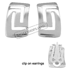 Sterling Silver Earrings - Greek Key Curve Clip On (19mm)