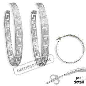 Sterling Silver Hoop Earrings - Greek Key (44mm)