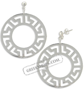 Sterling Silver Earrings - Large Greek Key Motif Circle (51mm)