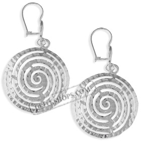 Sterling Silver Earrings - Swirl Motif Circle with Hammered Detail (28mm)