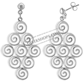The Ariadne Collection - Sterling Silver Earrings - Cluster of Nine Swirl Motif (51mm)