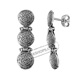 Sterling Silver Earrings - Three Phaistos Disc Links (29mm)