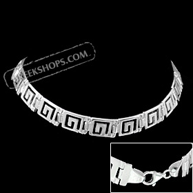 The Athena Collection - Sterling Silver Bracelet - Greek Key Square Links (7mm)