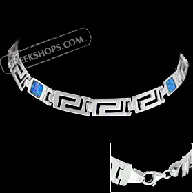 The Neptune Collection - Sterling Silver Bracelet - Greek Key Opal Square (6mm)