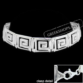 Sterling Silver Men's Bracelet - Square Greek Key Links (12mm)
