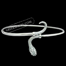 Sterling Silver Arm Bracelet - Decorated Serpent (90mm)