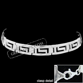 Sterling Silver Men's Bracelet - Greek Key Motif Links (10mm)