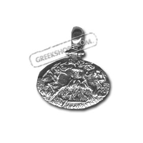 Sterling Silver Pendant - Fall of Troy w/ Trireme (25mm)