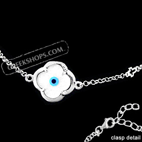 The Amphitrite Collection - Sterling Silver Bracelet - Mother of Pearl Flower w/ Mati & Cross