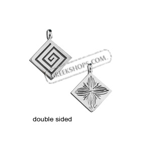 Sterling Silver Pendant - Double Sided Greek Key and Floral (15mm)