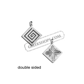 Sterling Silver Pendant - Double Sided Greek Key and Floral (11mm)