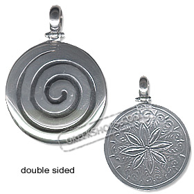 Sterling Silver Pendant - Double Sided Circle Swirl and Floral (35mm)