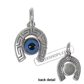 Greek Sterling Silver Mati Collection - Horse-shoe Pendant Greek Key (14mm)