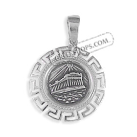 Sterling Silver Pendant - Parthenon with Greek Key (23mm)