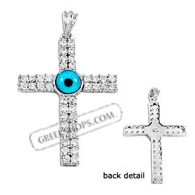 The Amphitrite Collection - Sterling Silver Pendant - Cross with Cubic Zirconia (40mm)