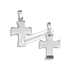 Sterling Silver Pendant - Cross with Angled Ends (28mm)