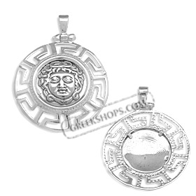 Sterling Silver Pendant - Medusa with Greek Key (32mm)
