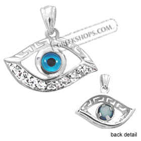 The Amphitrite Collection - Sterling Silver Pendant - Greek Key Mati Evil Eye w/ Swarovski (23mm)