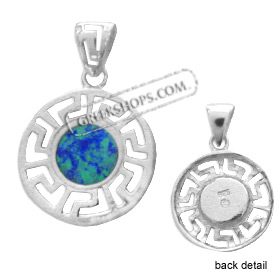 The Neptune Collection - Sterling Silver Pendant - Circle w/ Greek Key & Opal (18mm)