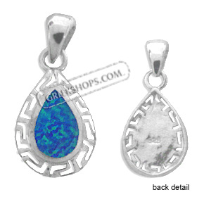 The Neptune Collection - Sterling Silver Pendant - Teardrop w/ Greek Key & Opal (15mm)
