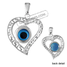 The Amphitrite Collection - Sterling Silver Pendant - Greek Key Heart w/ Mati & Swarovski (18mm)