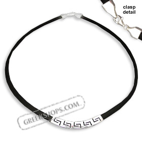 Rubber and Sterling Silver Necklace - Greek Key Meander Curve
