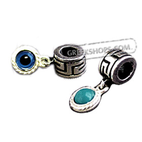 Pandora Compatible Sterling Silver Greek Key Bead (6mm) w/ decorative charm