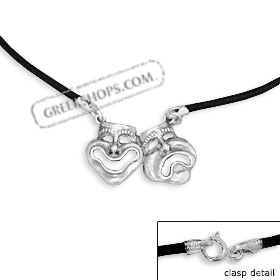 Rubber and Sterling Silver Necklace - Comedy and Tragedy Mask