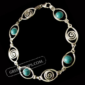 Sterling Silver Eye Shaped Bracelet w/ Turquoise Stone