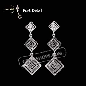 Sterling Silver Post Earrings - Double Greek Key Motif Diamond  (50mm)